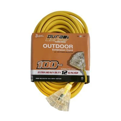 New ✔️ DuraDrive 100 Ft. 12/3 SJTW Lighted Triple Tap Power Extension Cord ❤️ 3 New ✔️ DuraDrive 100 Ft. 12/3 SJTW Lighted Triple Tap Power Extension Cord ❤️